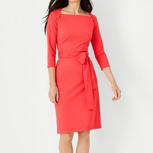 Ann Taylor Petite Envelope Neck Belted Flare Dress